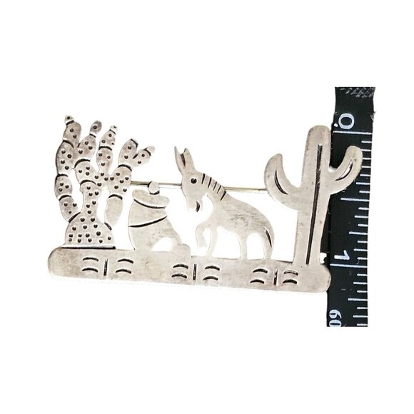 Vintage Mexican Sterling Silver 925 Southwest Cactus & Donkey Brooch By SW TB-44 - Picture 6 of 11
